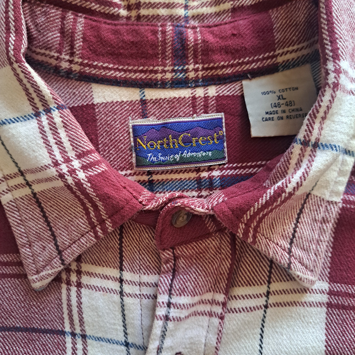 90's Vintage Red and Cream Heavyweight Plaid Flannel Shirt