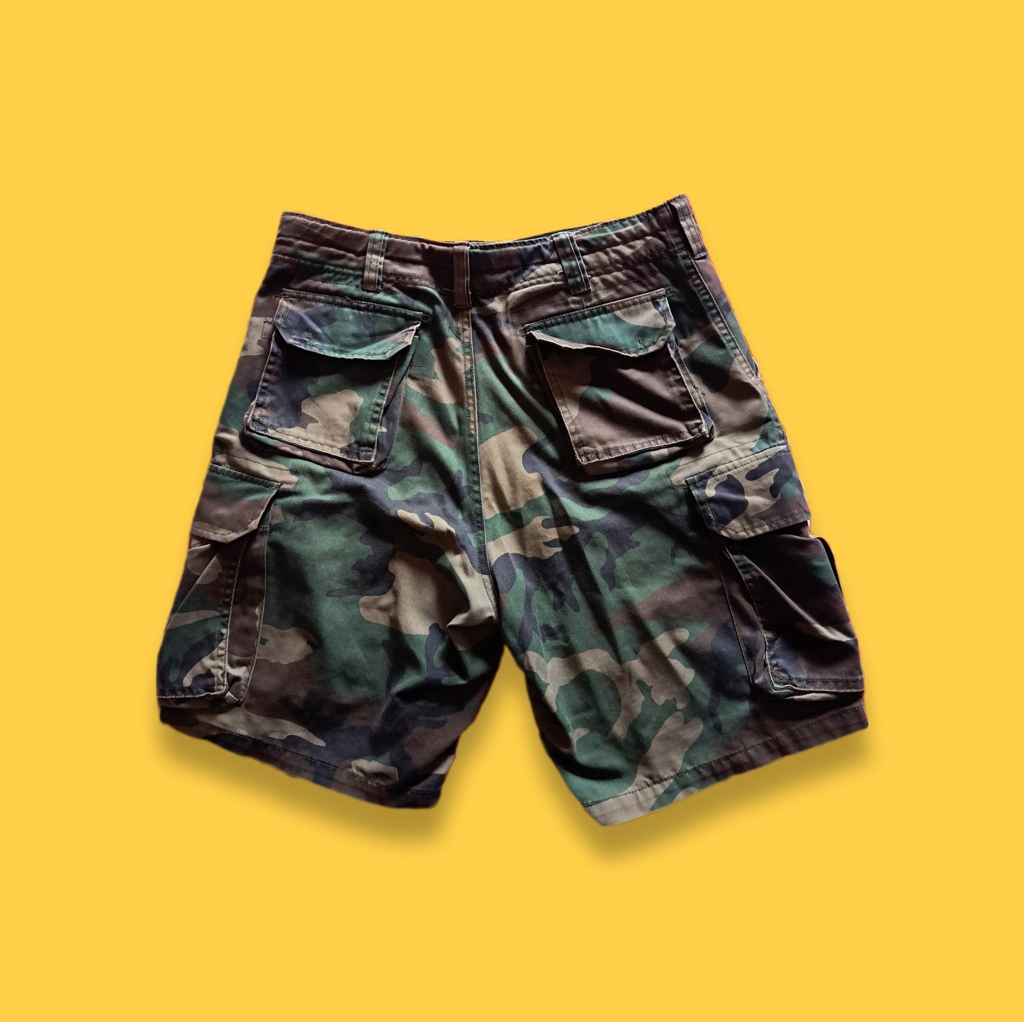 Vintage Green Camouflage Military Utility Cargo Shorts