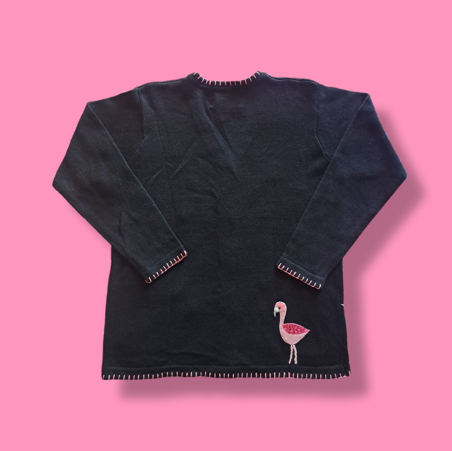 Vintage "Quaker Factory" Flamingo Knit Cardigan Sweater