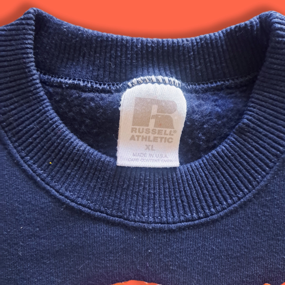 90's Vintage Russell Athletic Navy Blue Hand-Painted 3D Santa Sweatshirt