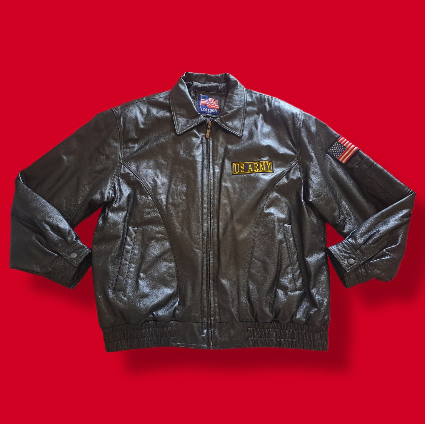 Genuine Leather "Army" Spellout Bomber Jacket