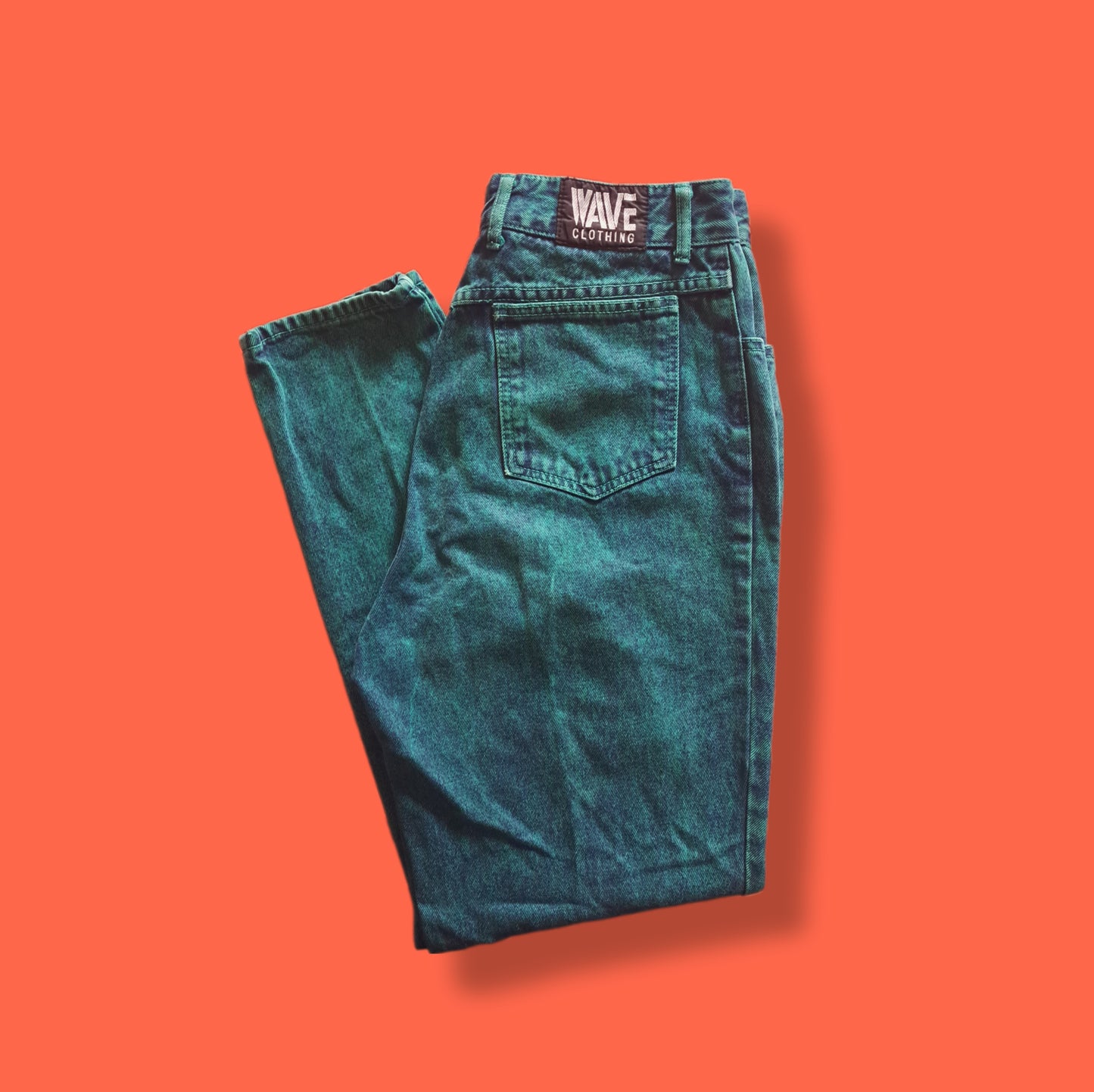 Vintage Aqua Green "Wave" Acid Wash High Waist Jeans
