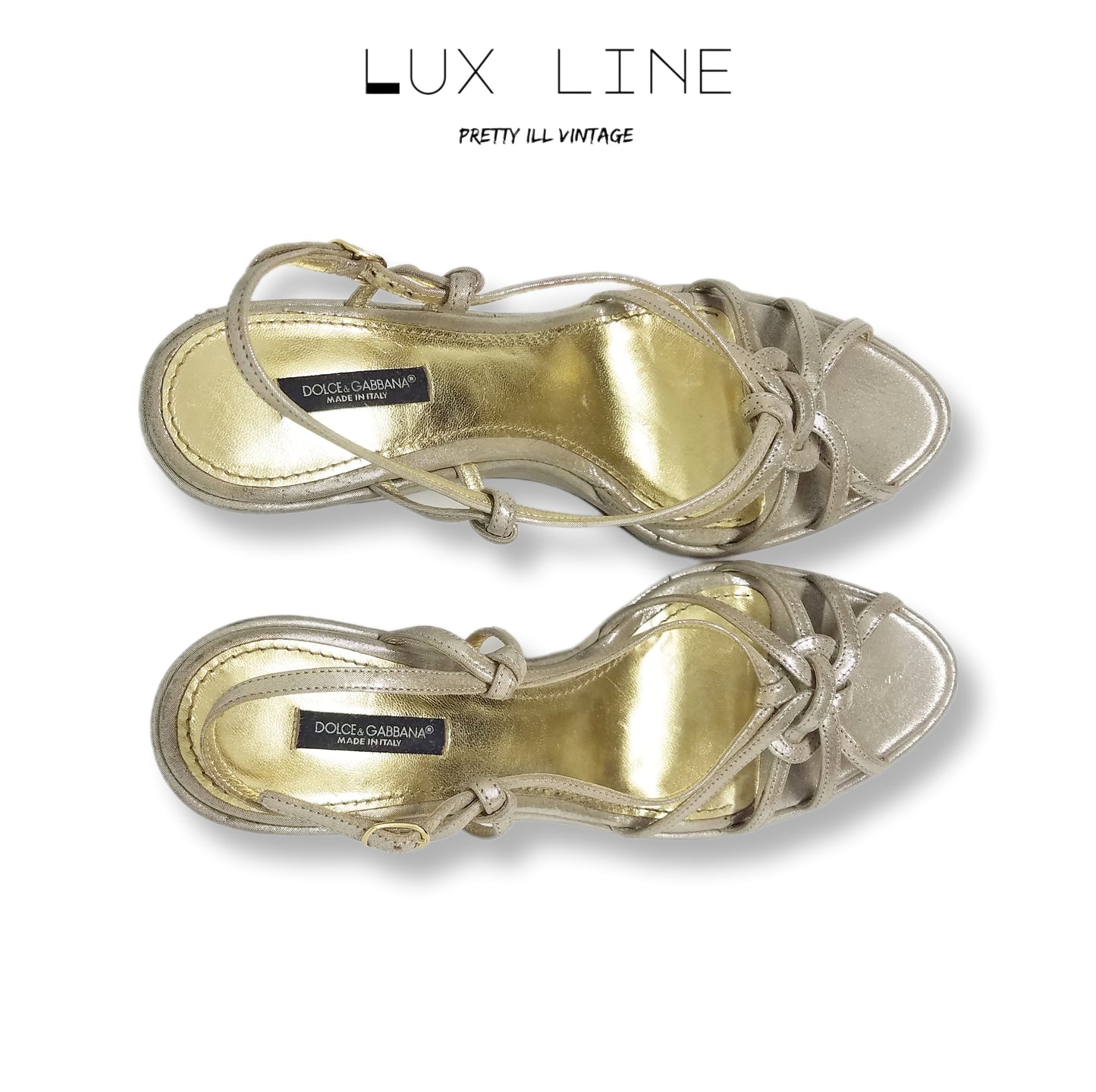 Vintage Metallic Gold "Dolce and Gabbana" Wedge Platform Sandals