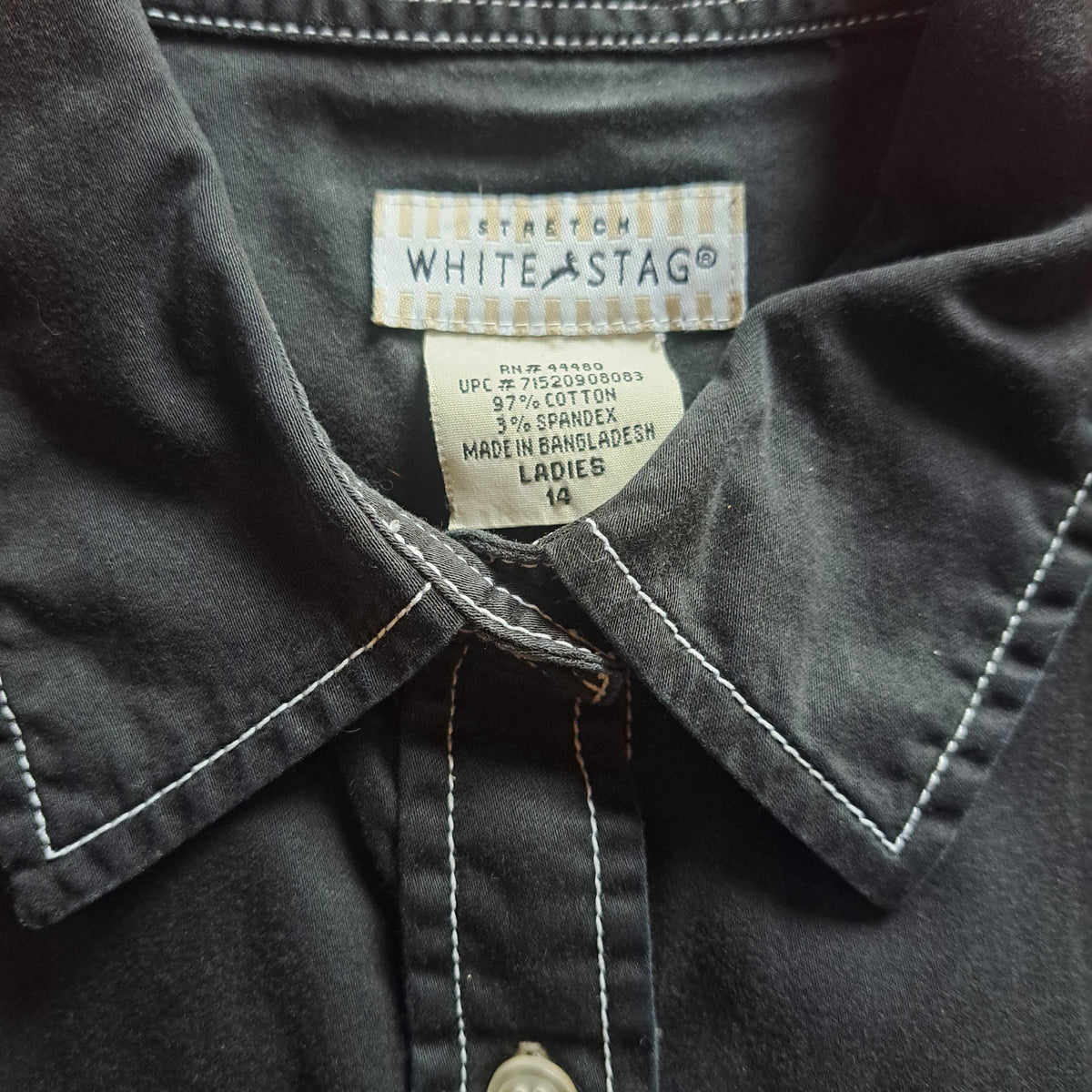 90's Vintage White Stag Black Denim Stretch Knee-Length Dress