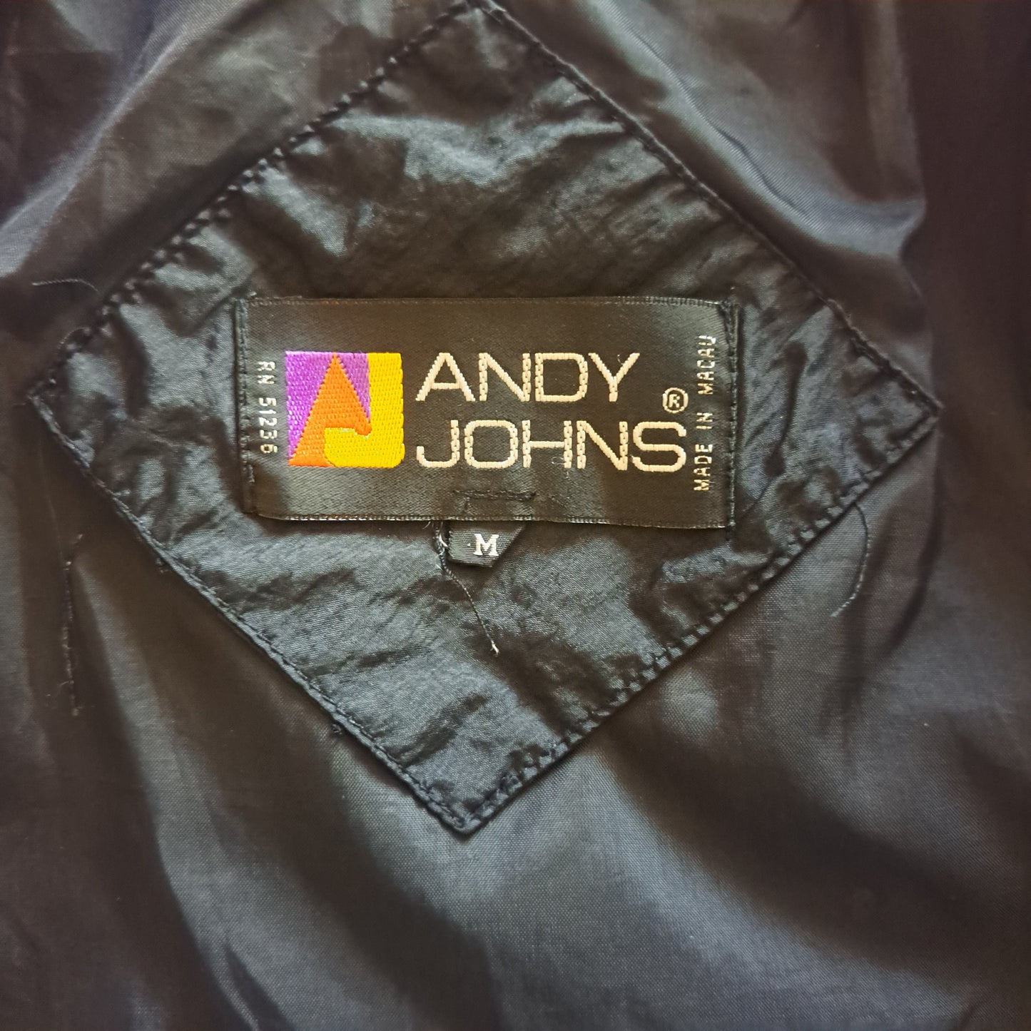 Vintage Black Purple Turquoise "Andy Johns" Windbreaker Jogging Track Snow Jacke