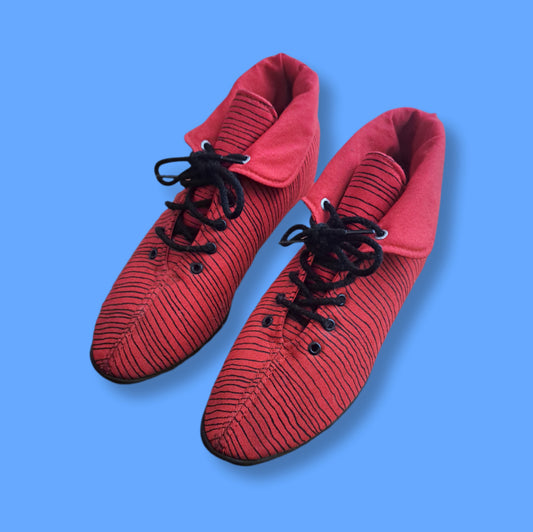 80's Vintage Class Act Red and Black Pinstripe Fold-Over High-Top Booties