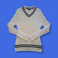 Y2K Vintage Saks 5th Avenue White & Navy Cable Knit Tennis Sweater