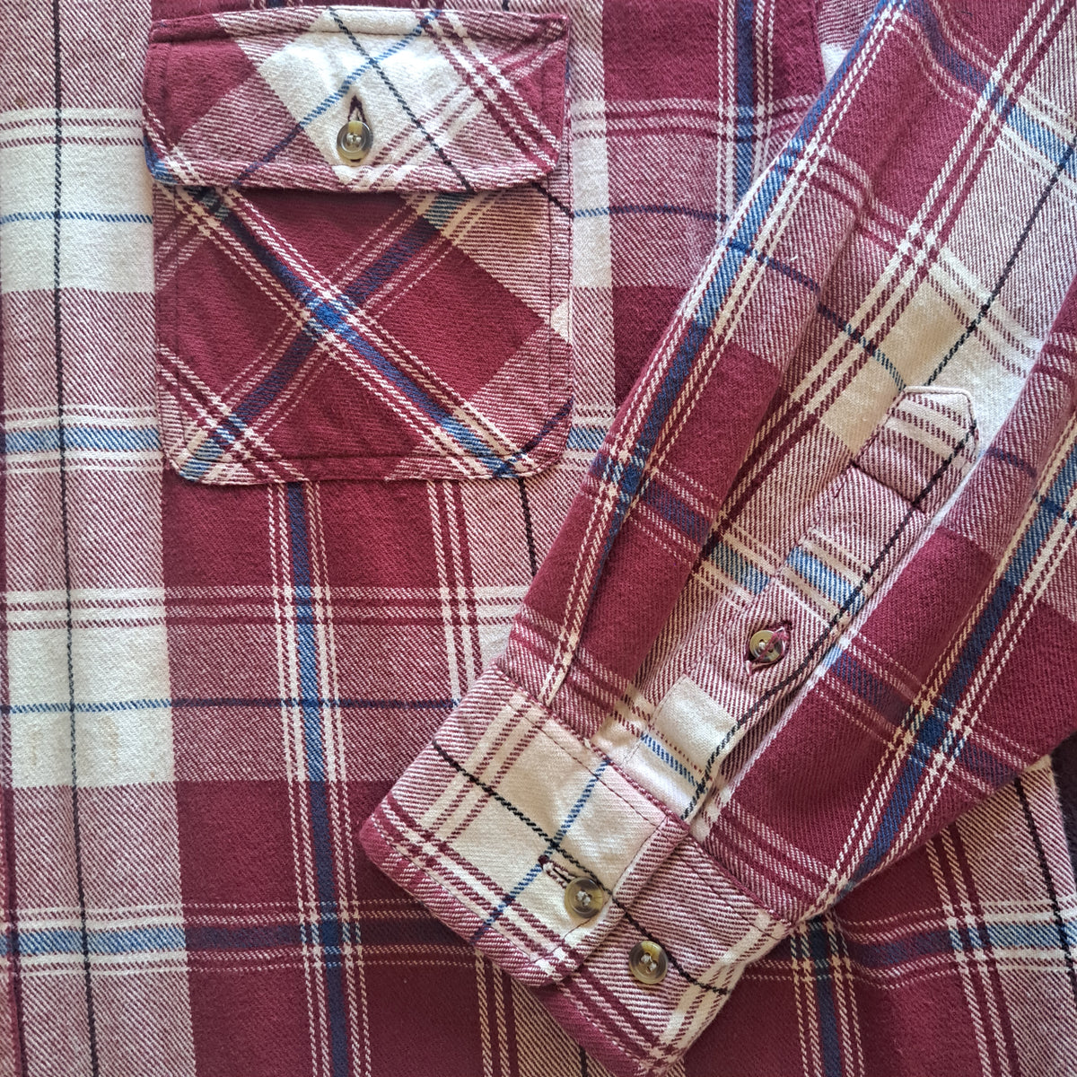 90's Vintage Red and Cream Heavyweight Plaid Flannel Shirt