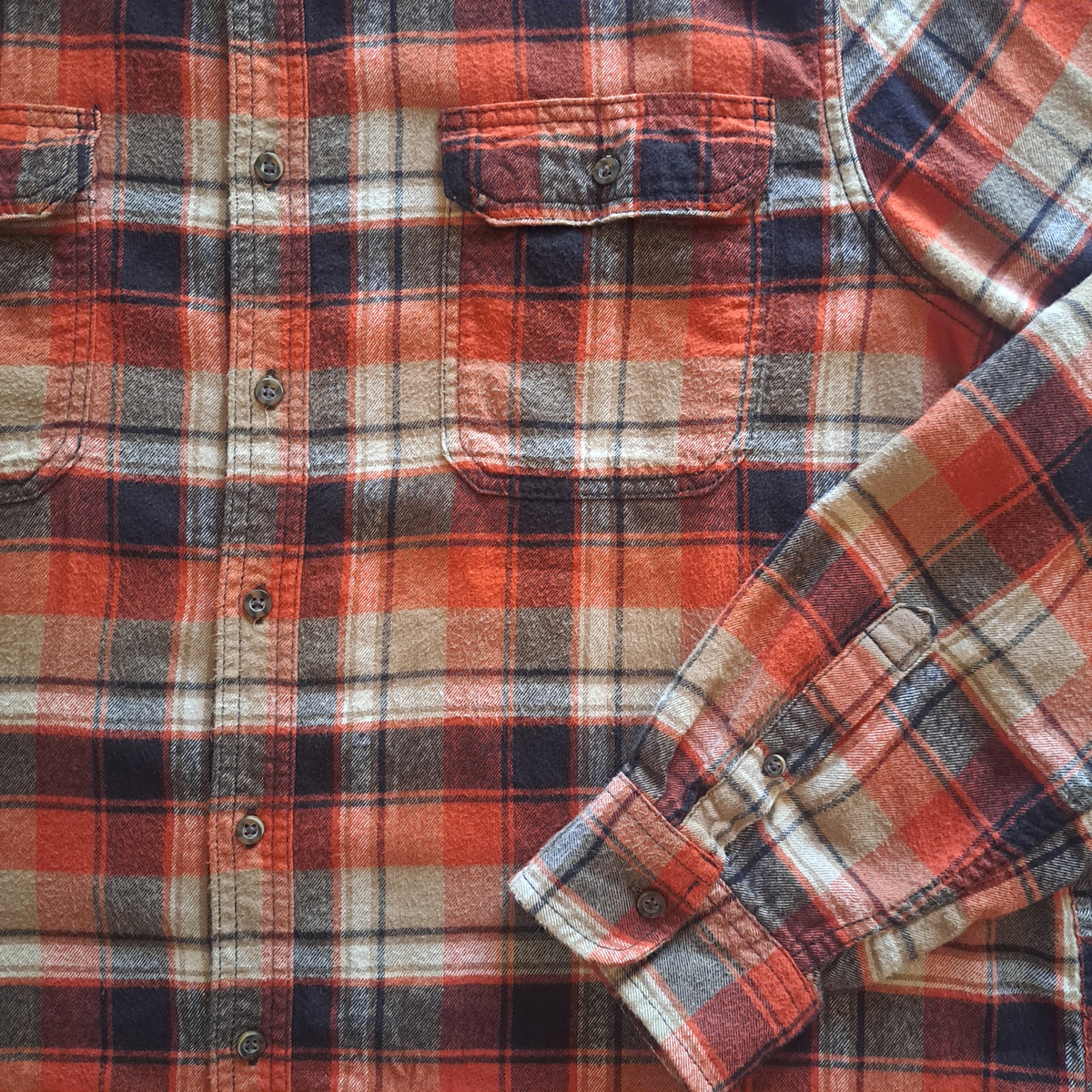 90's Vintage Pumpkin Spice Plaid Flannel Button-Down Shirt