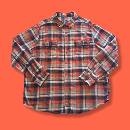 90's Vintage Pumpkin Spice Plaid Flannel Button-Down Shirt