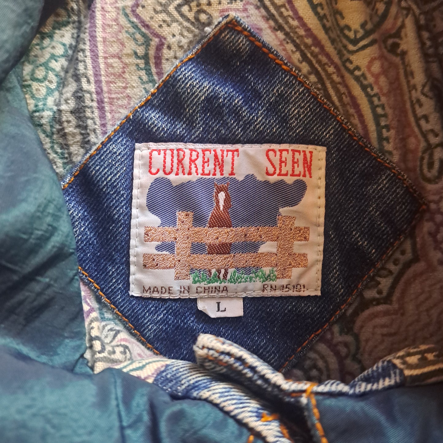 Vintage "Current Seen" Denim Tapestry Jean Trench Coat