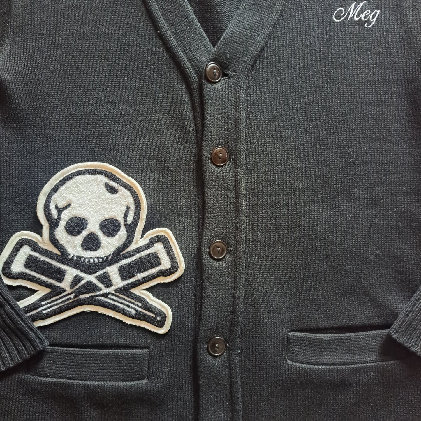 Vintage "Jackass 2" Skull and Crutches Varsity Knit Cardigan Sweater - 00's