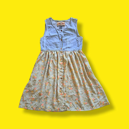 Vintage "Express Jeans" Denim and Floral Mini Sun Dress