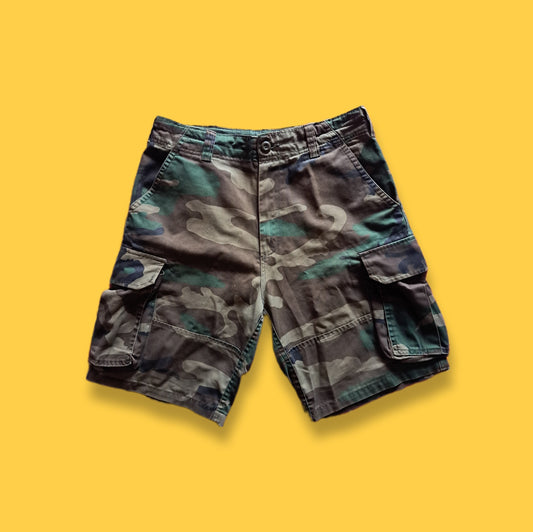 Vintage Green Camouflage Military Utility Cargo Shorts