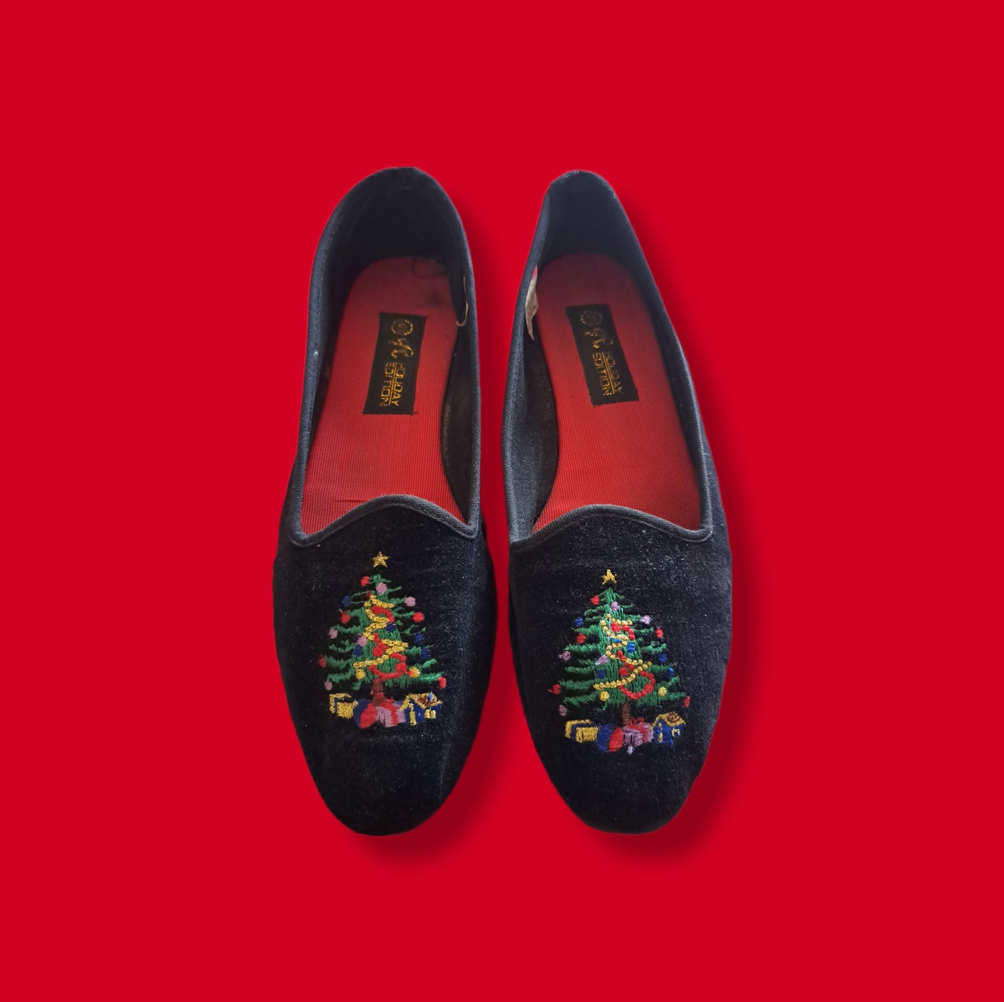 Vintage Velvet "Christmas Presents" Holiday Loafers Shoes