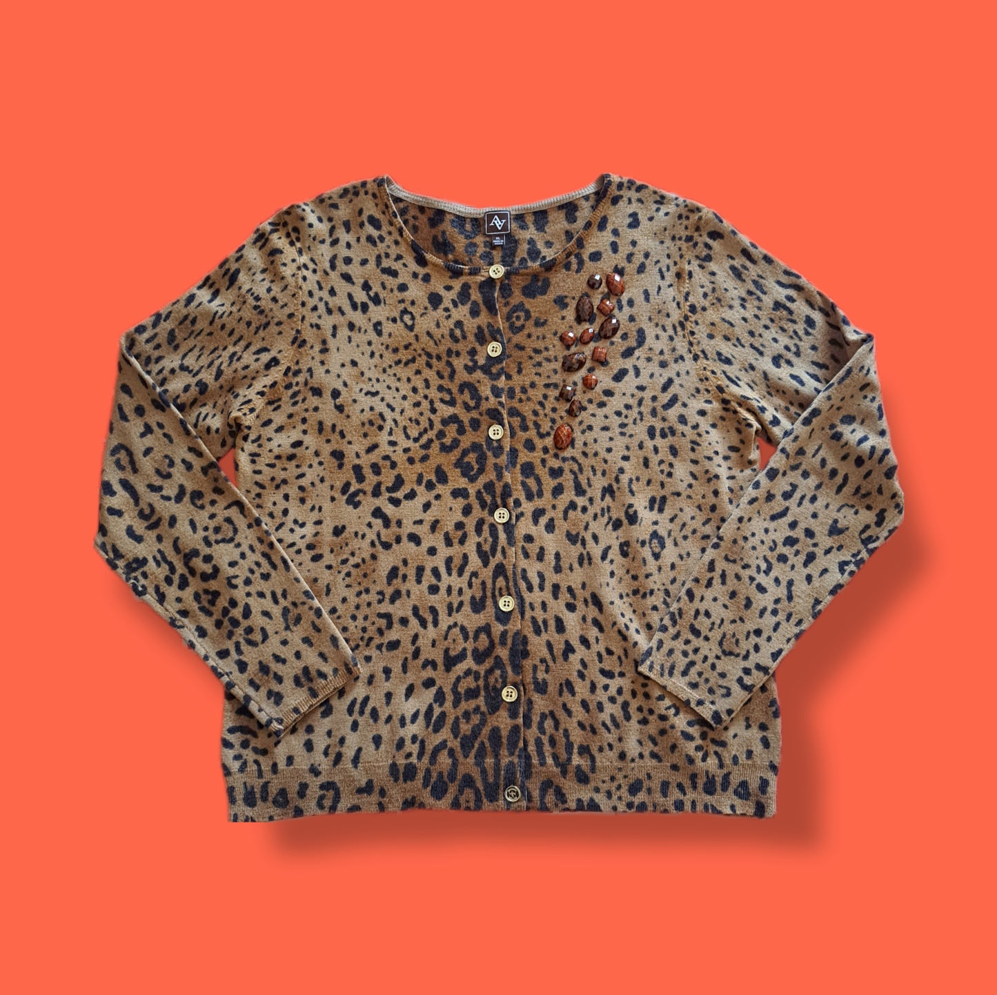 Vintage Leopard Print "Adrienne Vittadini" Cardigan Sweater