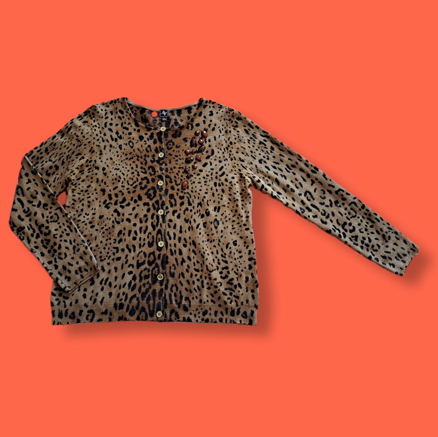 Vintage Leopard Print "Adrienne Vittadini" Cardigan Sweater