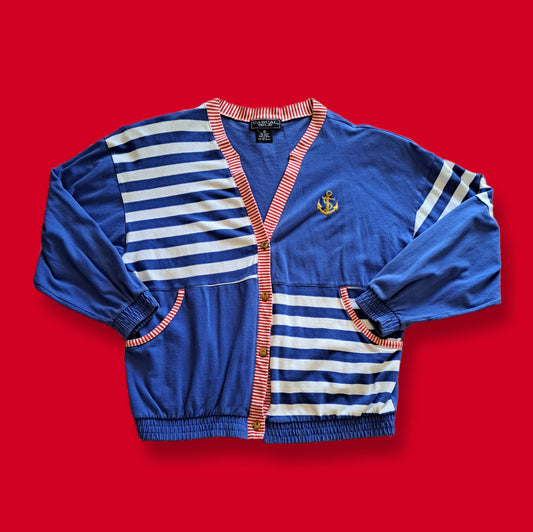 Vintage "Casual Isle" Marine Striped Cardigan Sweater