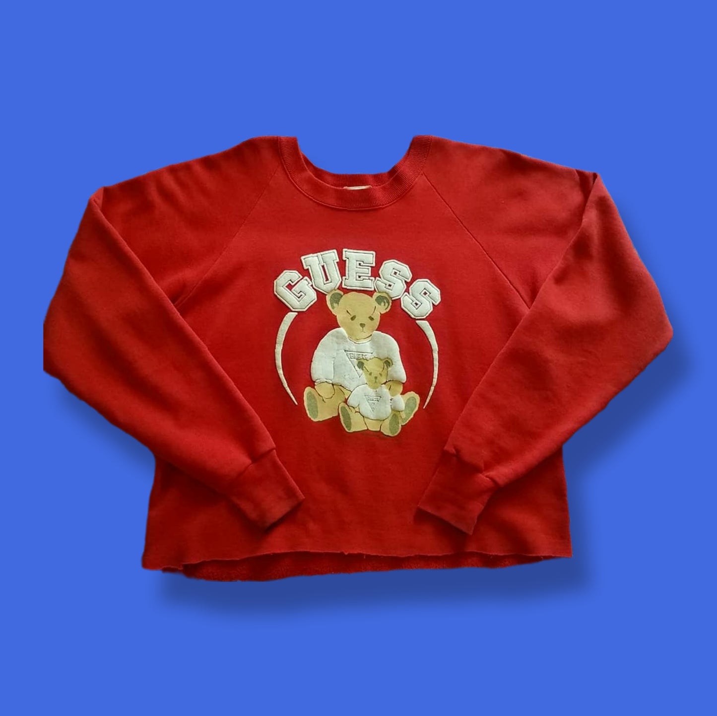 Vintage "Guess Bear" Logo Cutoff Raglan Sweatshirt - 1986