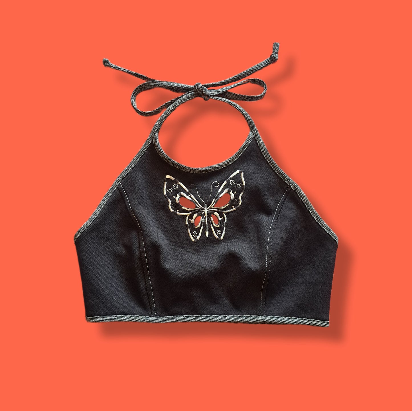 Vintage "Wild U.S.A." Tie-Up Halter Cut-out Crop Top