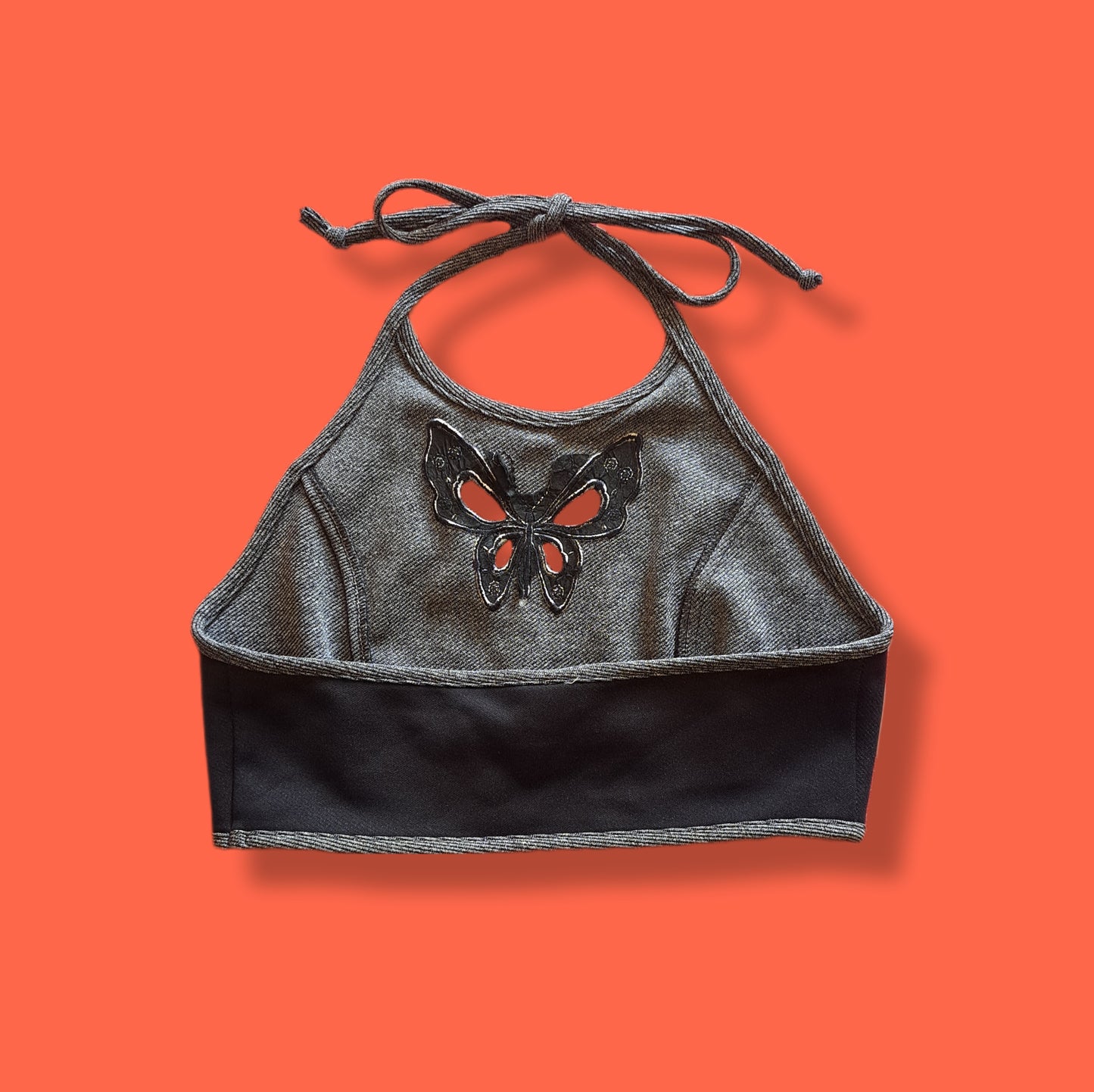 Vintage "Wild U.S.A." Tie-Up Halter Cut-out Crop Top