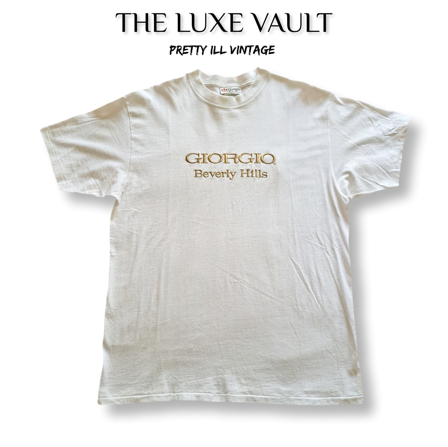 90's Giorgio Beverly Hills Embroidered White T-Shirt | Vintage Designer Tee