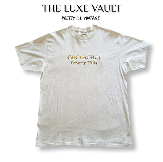 90's Giorgio Beverly Hills Embroidered White T-Shirt | Vintage Designer Tee