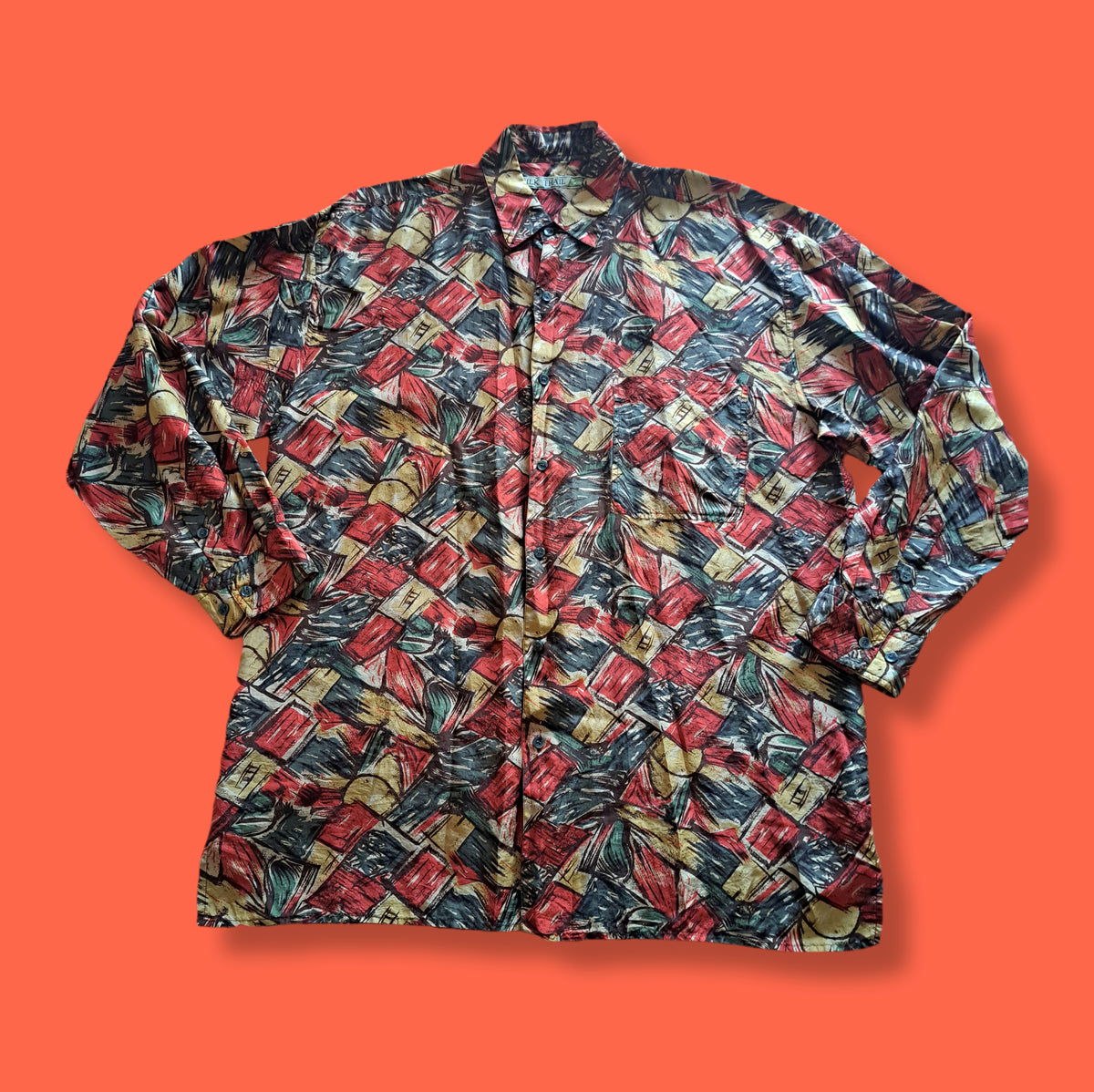 90's Robert Stock Silk Trail Multicolor Abstract Silk Shirt
