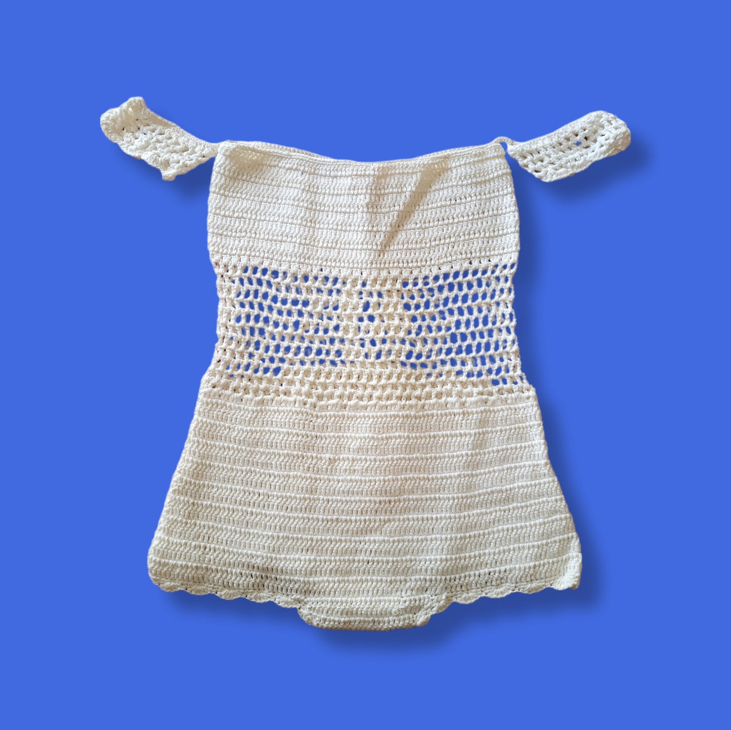 Vintage White "Crocheted" Cut Out Bathing Suit Swimsuit One Piece