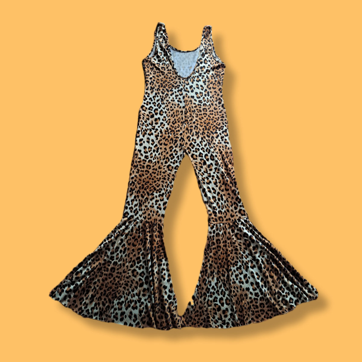 90's Vintage Lip Service Leopard Spandex Bell Bottom Romper Jumpsuit | One Piece
