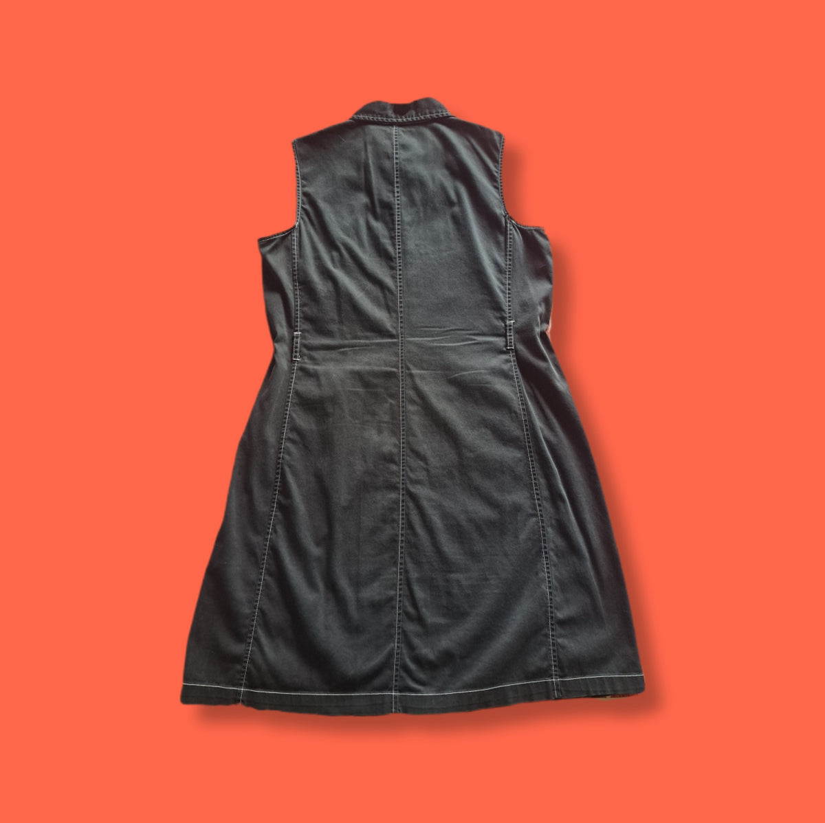 90's Vintage White Stag Black Denim Stretch Knee-Length Dress