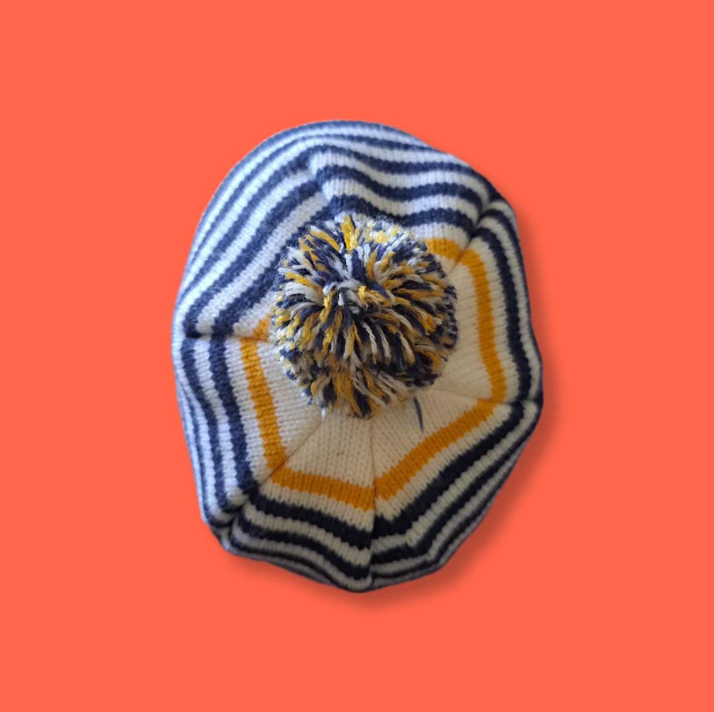 Y2K Mecca Athletic Striped Pom-Pom Beanie | Vintage Retro Sport Scully