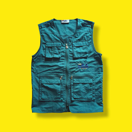 90's Fila Green Fisherman Vest | Vintage Streetwear Utility Vest