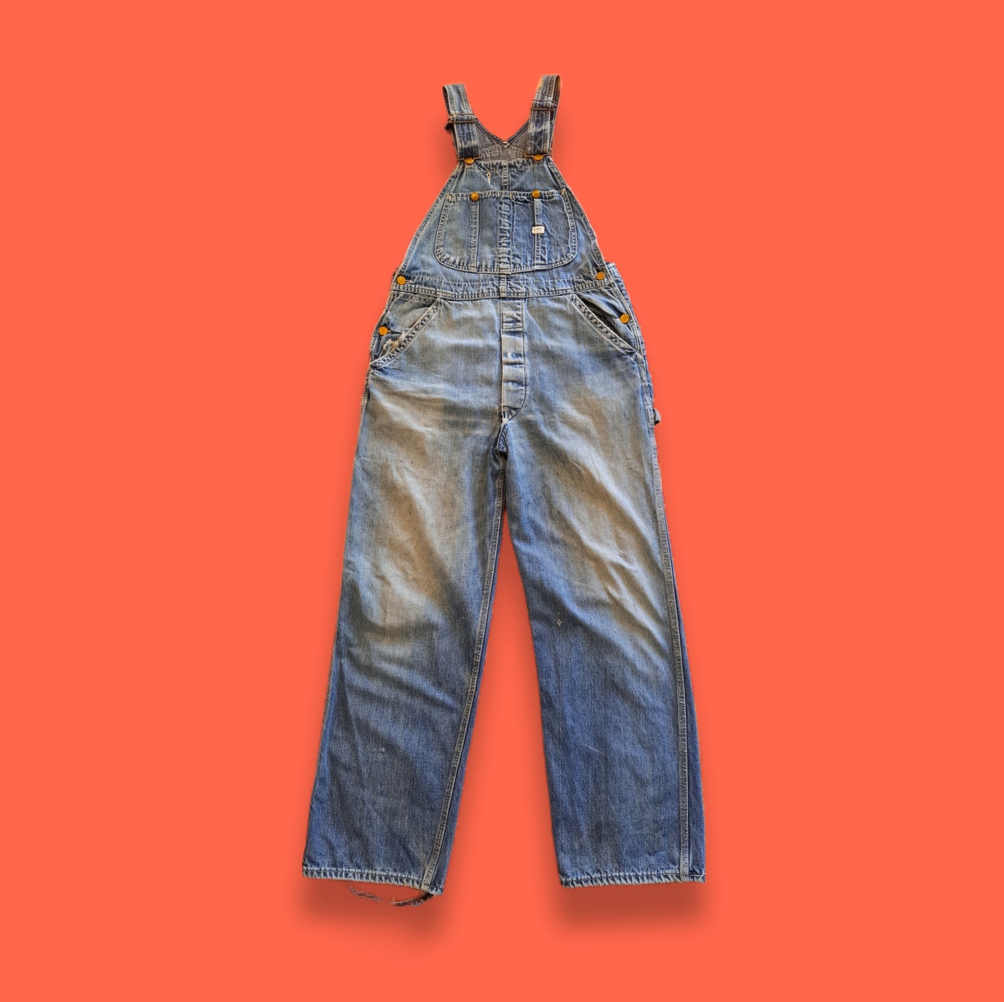 Vintage LEE Jelt Denim Sanforized Distressed Workwear Bibs Overalls Coveralls Dungarees