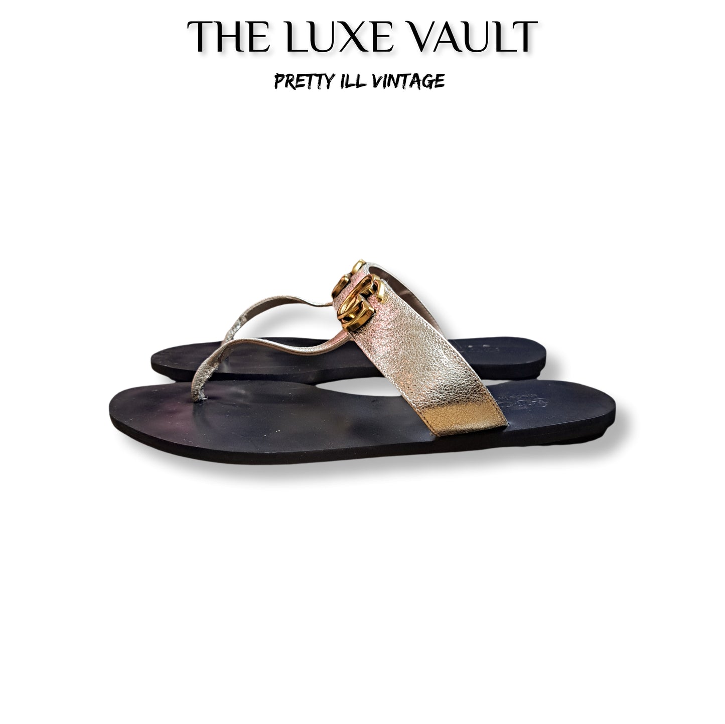 Modern Gucci Marmont Gold Flat Thong Sandals