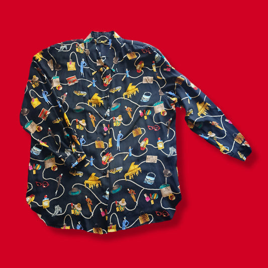 90's Vintage Nordstrom Corey B. Black Multicolor Luxury Print Blouse