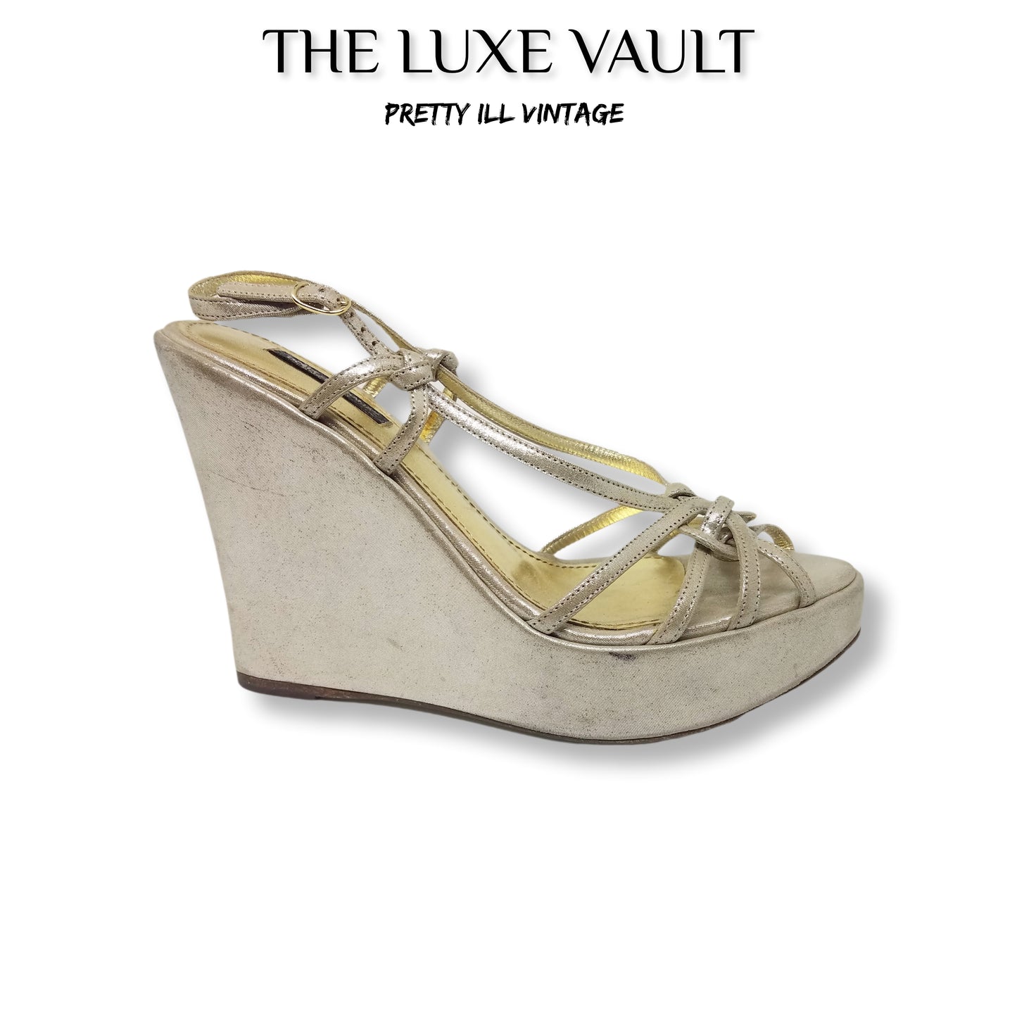 Y2K Vintage Dolce and Gabbana Metallic Gold Wedge Platform Sandals