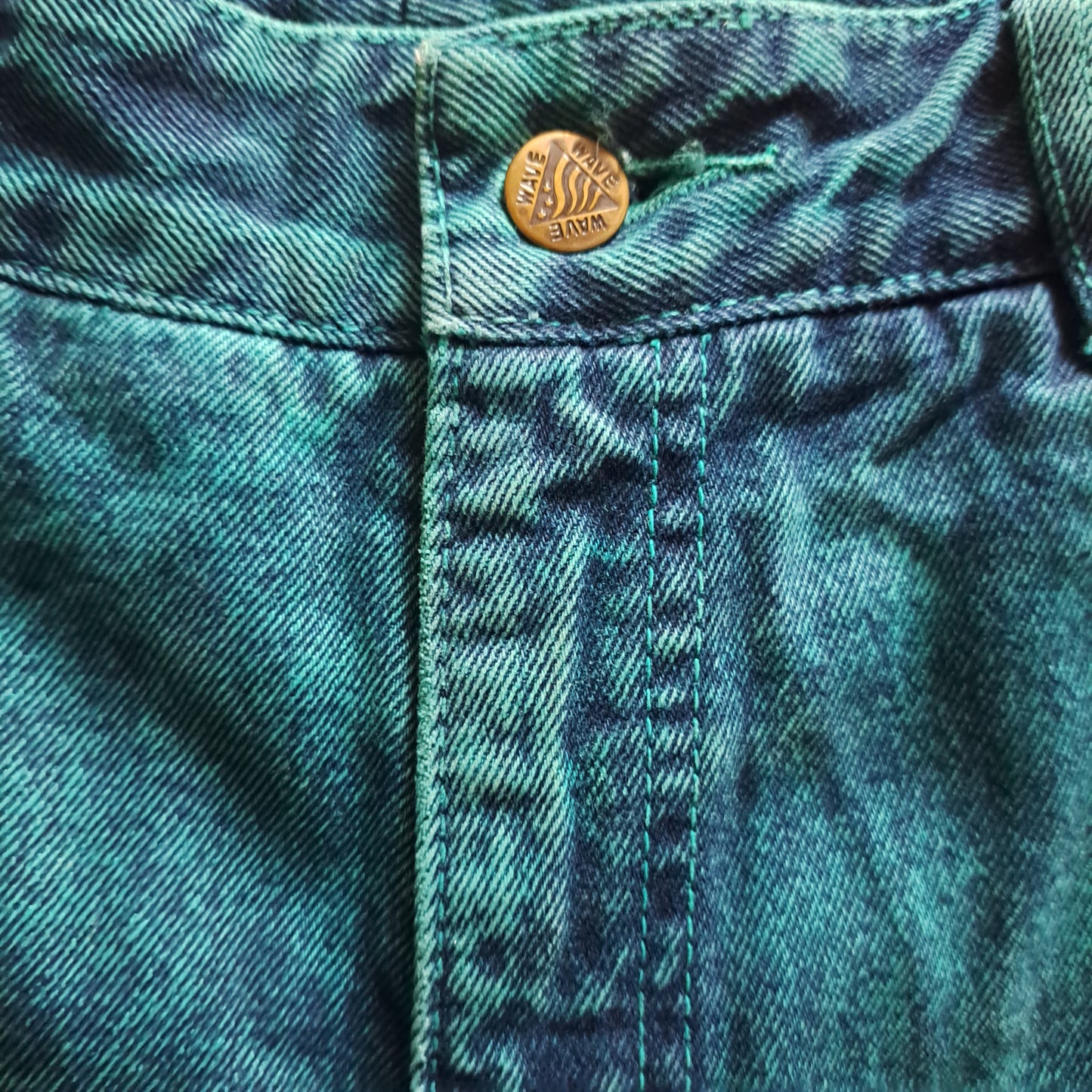 Vintage Aqua Green "Wave" Acid Wash High Waist Jeans