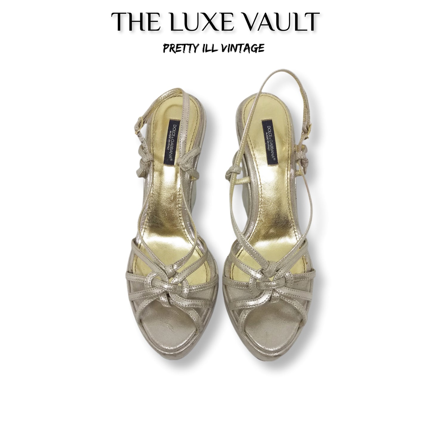Y2K Vintage Dolce and Gabbana Metallic Gold Wedge Platform Sandals
