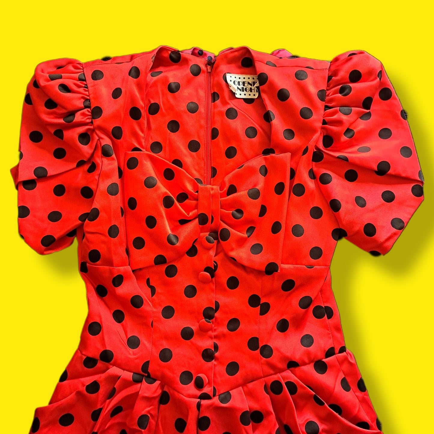 Vintage "Opening Night" Red and Black Polkadot Ruffled Dress