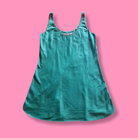 80's Vintage Fernando Sánchez Turquoise Coral Satin Floral Chemise Mini Slip Dress | Nighty
