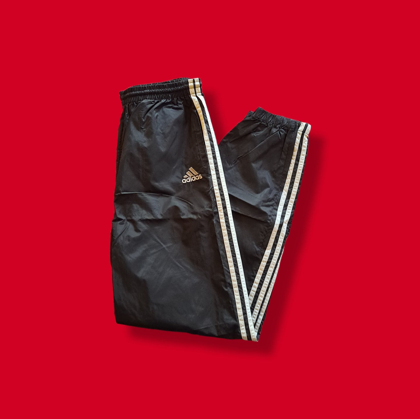 Vintage Black and White "Adidas" 3 Stripes Plastic Joggers Track Pants