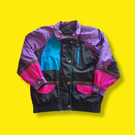 Vintage Black Purple Turquoise "Andy Johns" Windbreaker Jogging Track Snow Jacke
