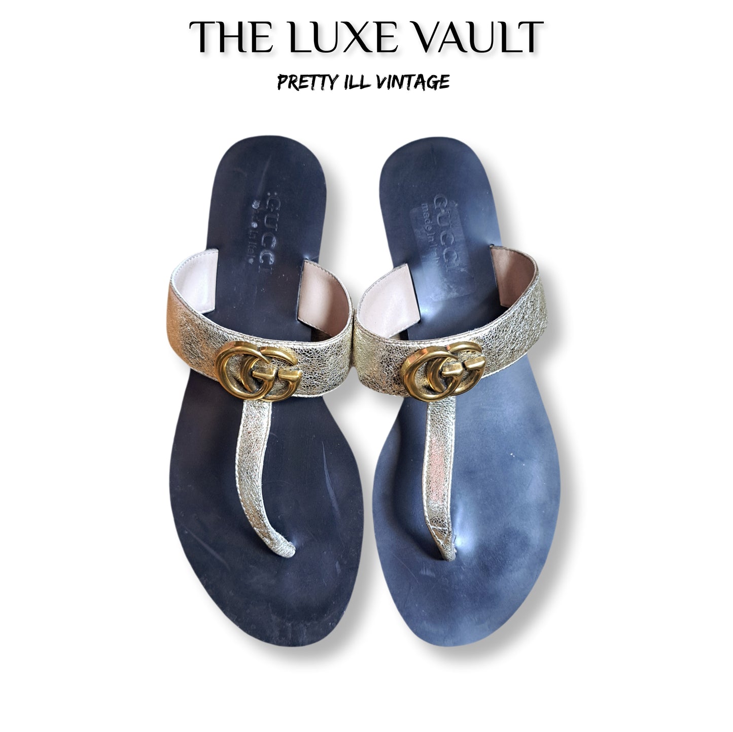 Modern Gucci Marmont Gold Flat Thong Sandals