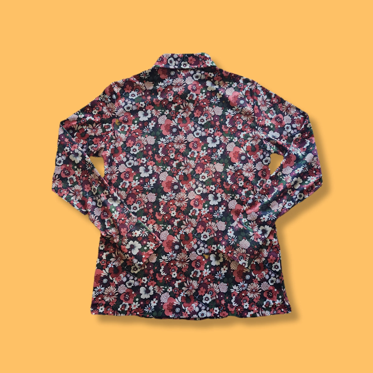 70's Vintage Sears Pink Green Floral Button-Up Blouse