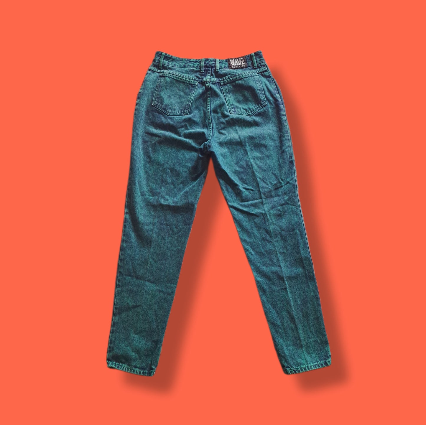 Vintage Aqua Green "Wave" Acid Wash High Waist Jeans