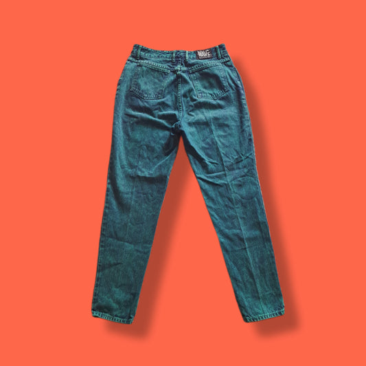 Vintage Aqua Green "Wave" Acid Wash High Waist Jeans