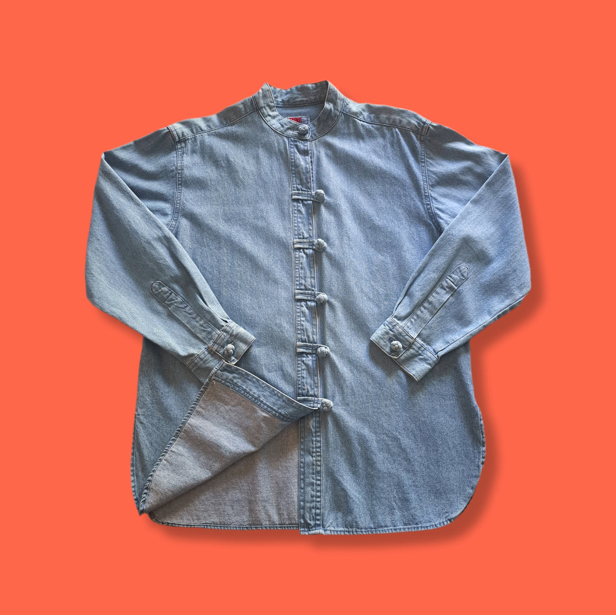 90's Vintage Sun Belt Blue Denim Chinese Knot Button-Up Shirt