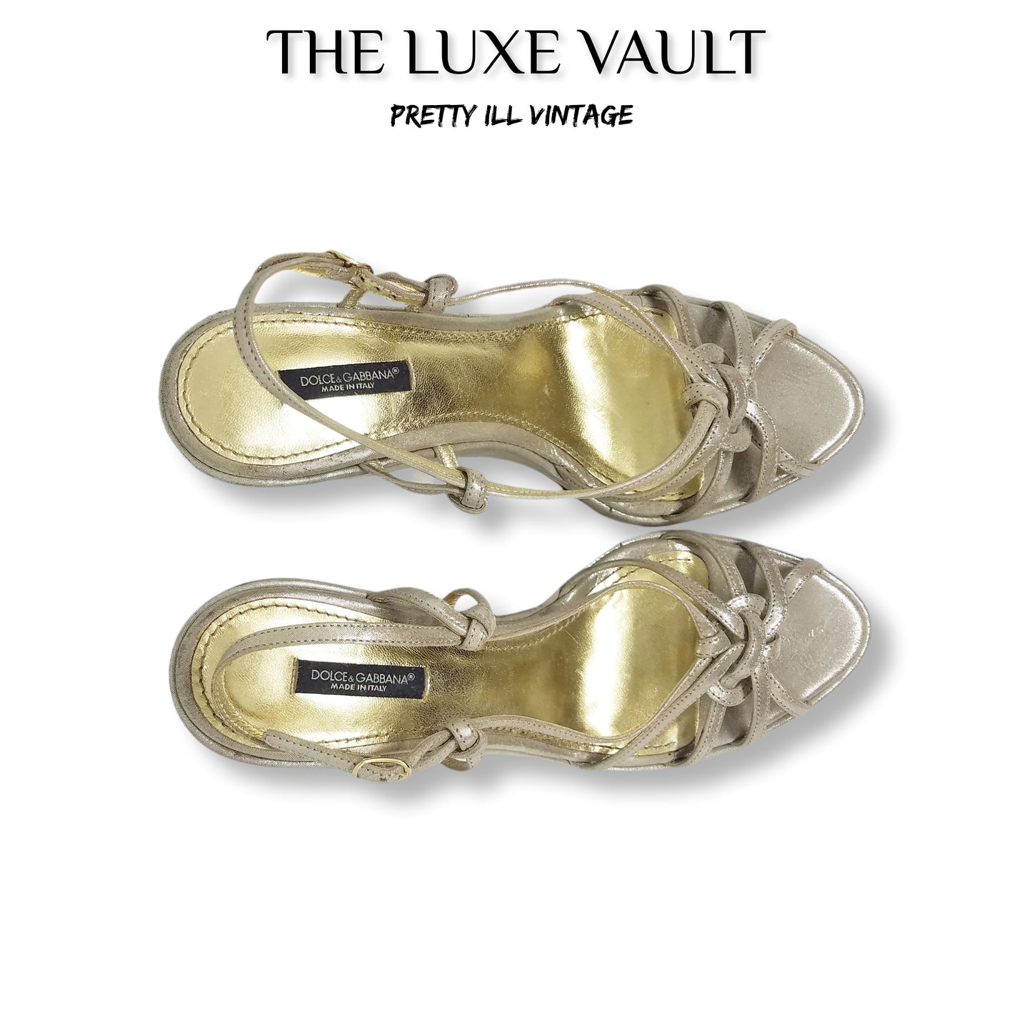 Y2K Vintage Dolce and Gabbana Metallic Gold Wedge Platform Sandals