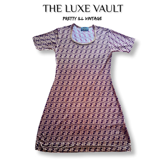 90's Fendi Zucca Monogram Bodycon Midi Dress | Rare Vintage Designer